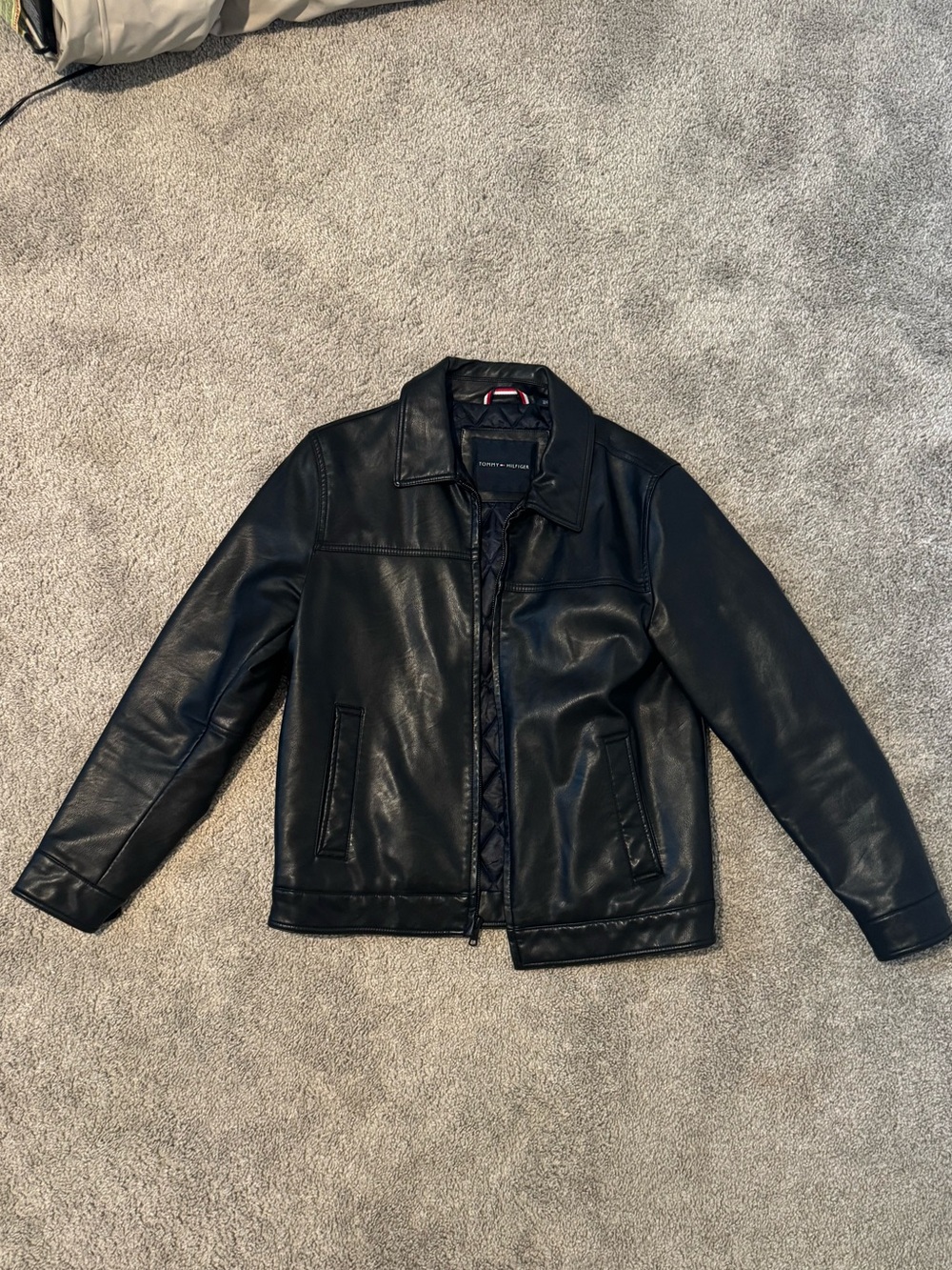 Tommy Hilfiger Black Leather Bomber Jacket
